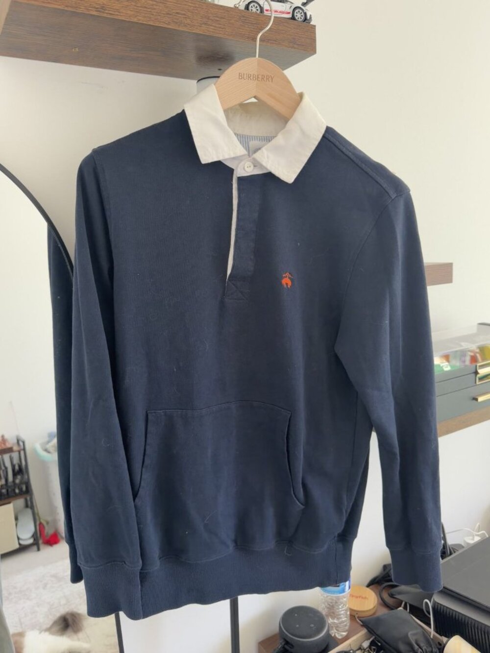 Brooks Brothers Rugby Shirt Navy White Collar Golden Fleece S